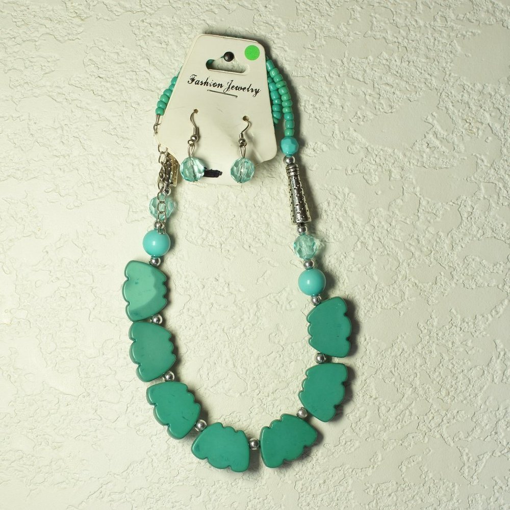Blue Bead Necklace and Earring Set